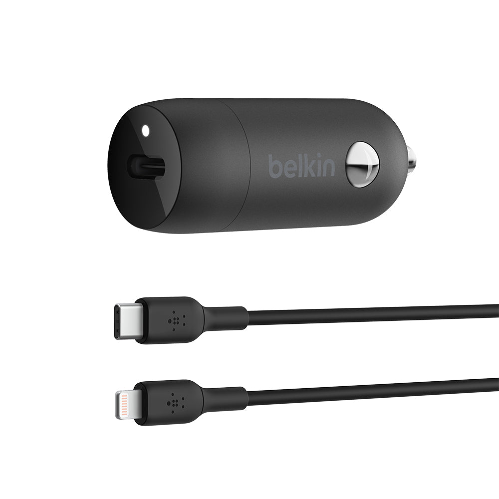 Belkin BoostCharge 30W USB-C Car Charger - With USB-C to Lightning Cable - Black