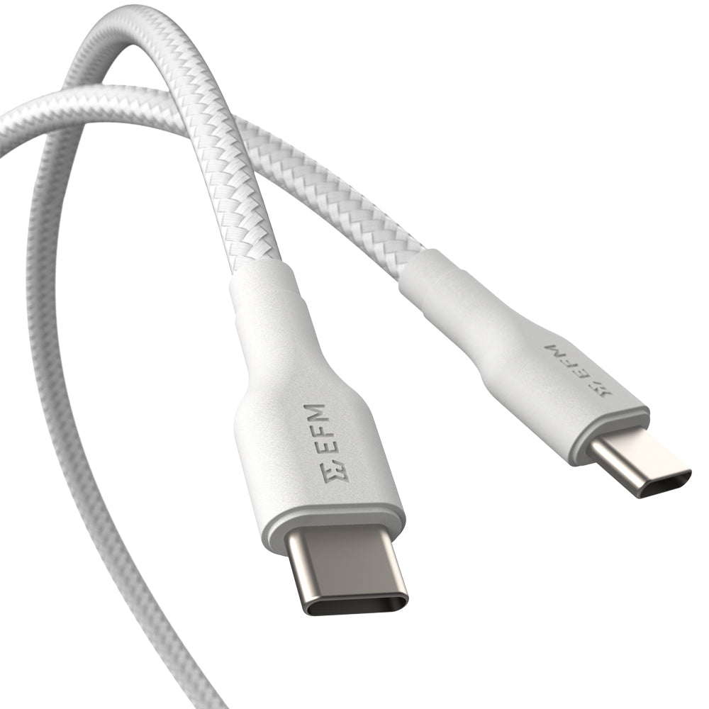 EFM USB-C to USB-C Braided Power and Data 1M Cable - Tested to withstand 20000+ bends - White