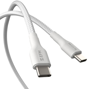 EFM USB-C to USB-C Braided Power and Data 1M Cable - Tested to withstand 20000+ bends - White