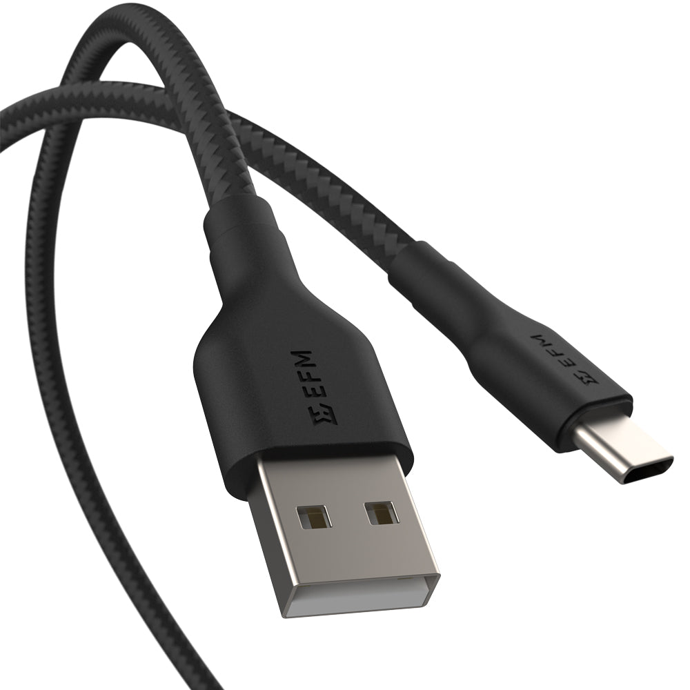 EFM USB-A to USB-C Braided Power and Data 1M Cable - Tested to withstand 20000+ bends - Black