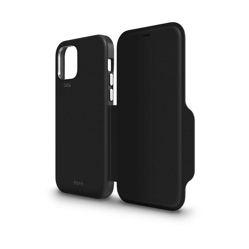 EFM Monaco Leather Wallet Case Armour with D3O 5G Signal Plus for iPhone 13 Pro - Black/Space Grey