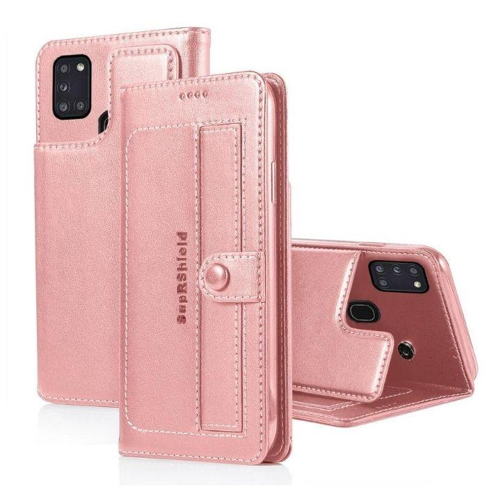 Luxury Galaxy A21S Wallet Case-Rose Gold